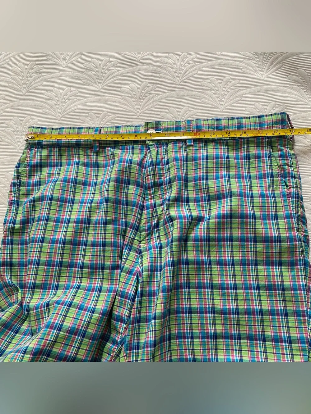 Polo Golf Ralph Lauren Mens Size 36 Blue Green Pink Madras Plaid Shorts